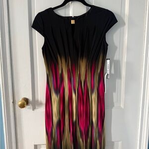 Tahari Black and Pink Mini Dress with Gold Accents NWT